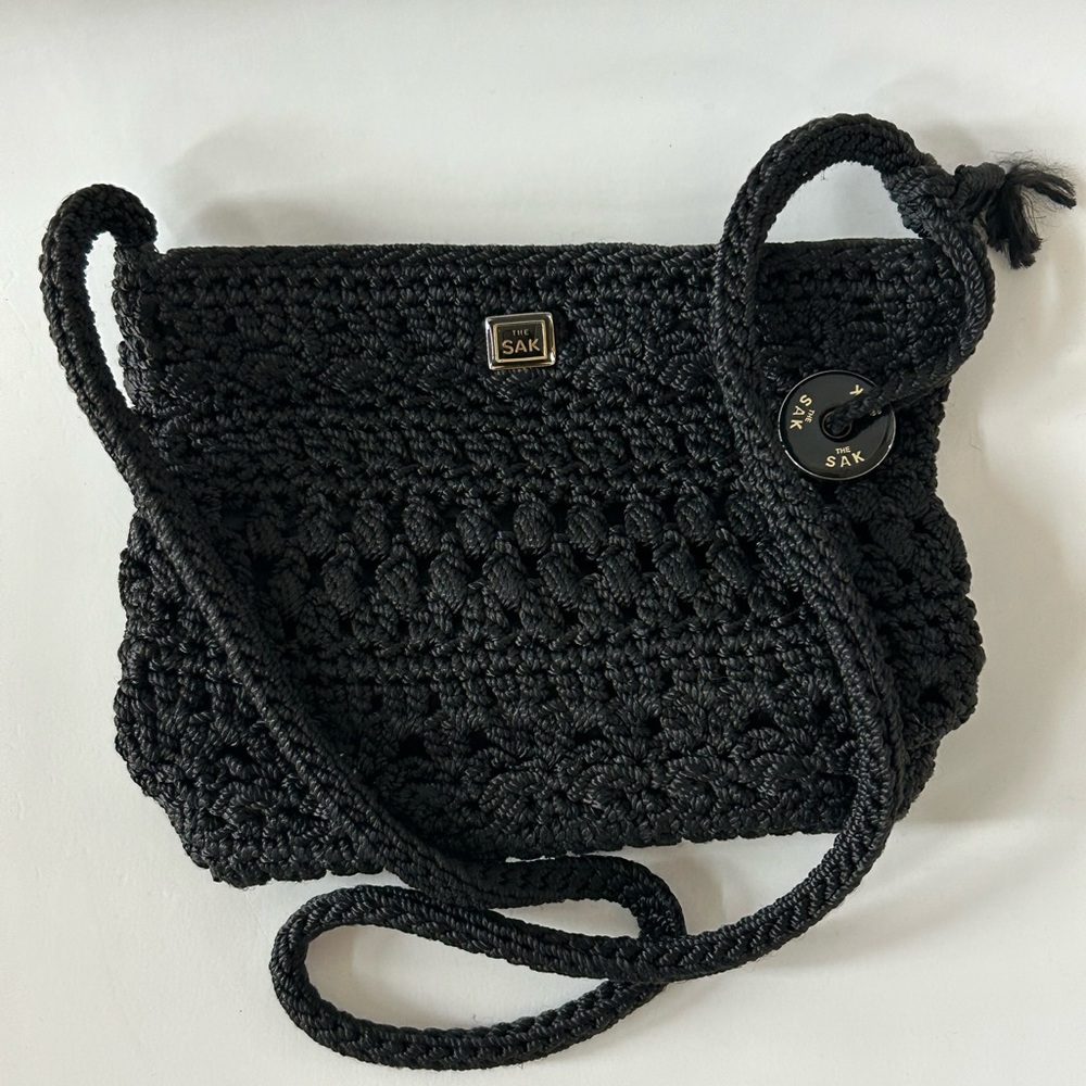 The Sak Black Crochet Mini Shoulder Bag